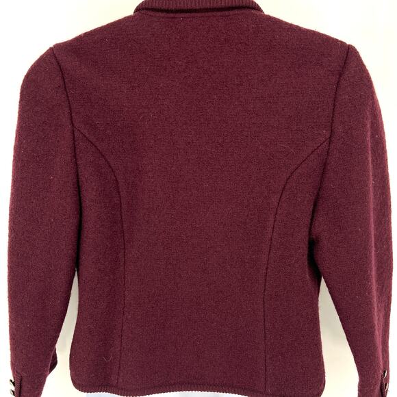 Vintage Jos. A. Bank Clothiers Womens Virgin Wool Burgundy Short Blazer Size 14 - Picture 3 of 9